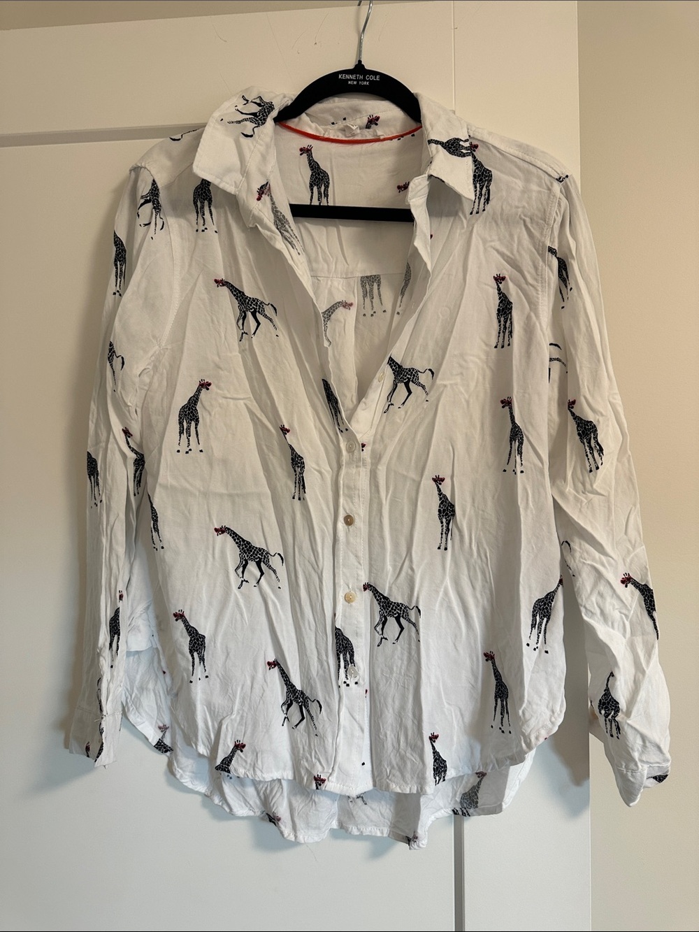 White Giraffe Print Womens Button-Up Shirt